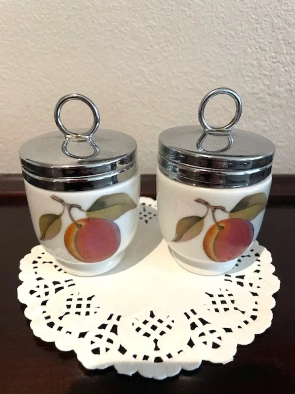 Vintage English Royal Worcester Porcelain Egg Coddler Fruit Decor